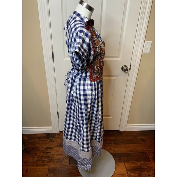 Comme Des Garcons Tao Blue & White Gingham Plaid Embroidered Dress Sz Small NWT - Picture 4 of 9